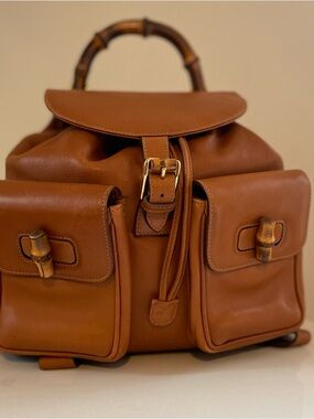 Gucci Bamboo Leather Backpack • Vintage • Tan Leather • Top Handle